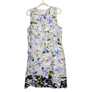 J Jill‎ Love Linen Floral Print Sleeveless Dress Women's Cottage Office Resort M